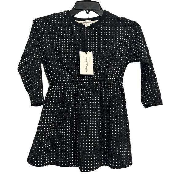 Miles the label MIDI Dots Printed on Black Sweatshirt Dress Girls Size 5 - Picture 1 of 8